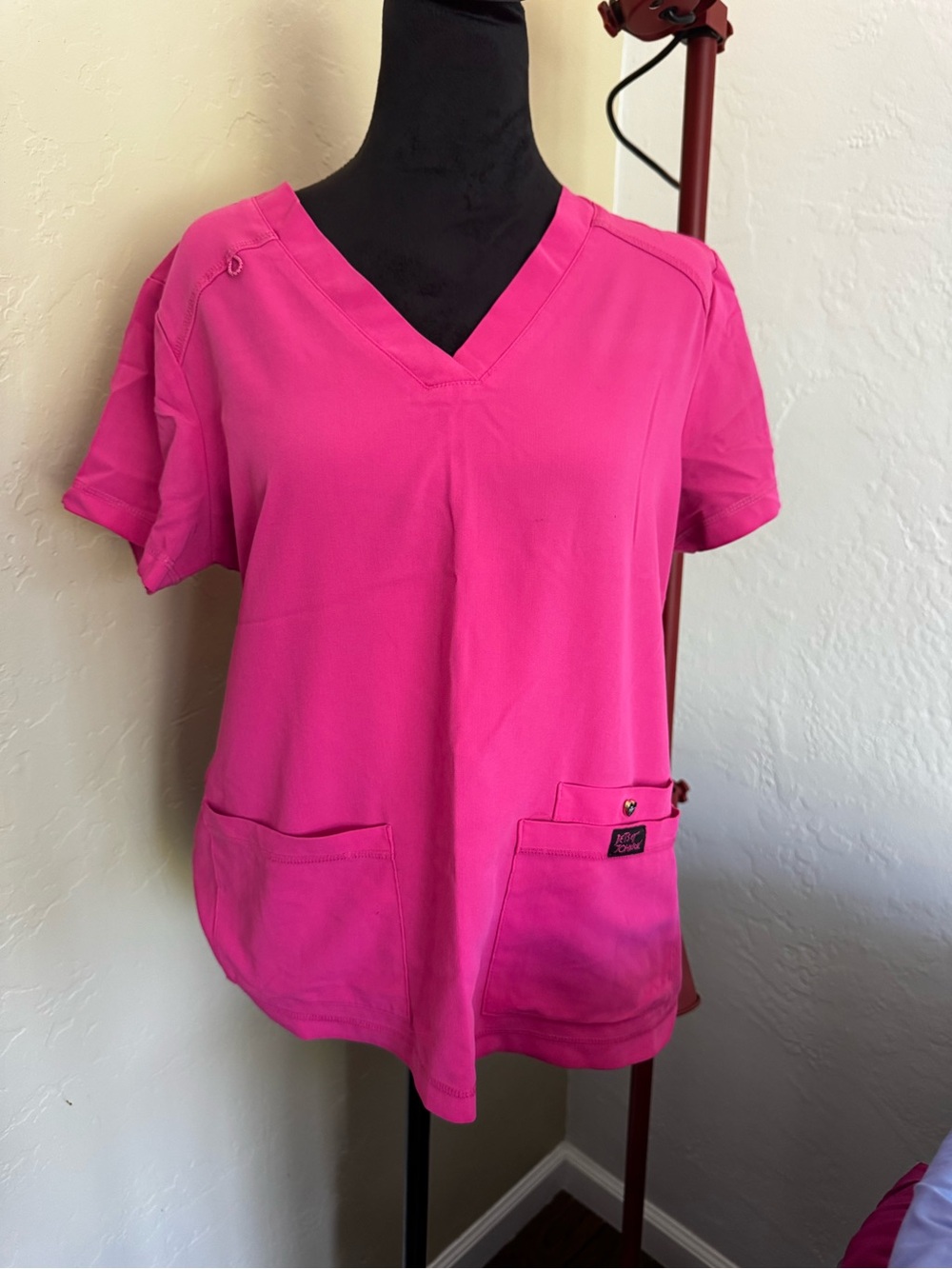 Betsey Johnson Bright Pink V-Neck Short Sleeve Top
